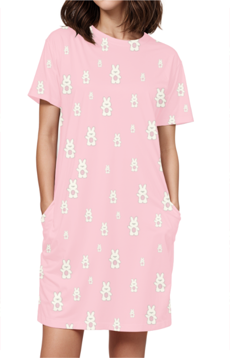 PINK BUNNY premium pure cotton t-shirt dress for HER