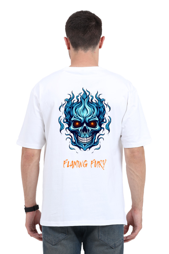 FLAMING SKULL classic oversized UNISEX premium pure cotton T-shirt