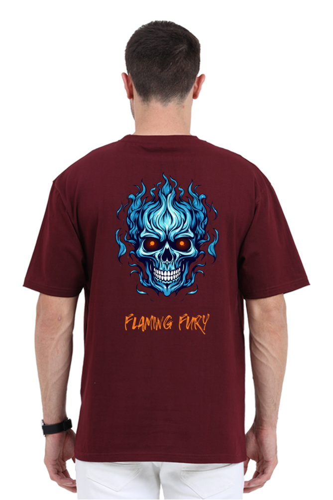 FLAMING SKULL classic oversized UNISEX premium pure cotton T-shirt