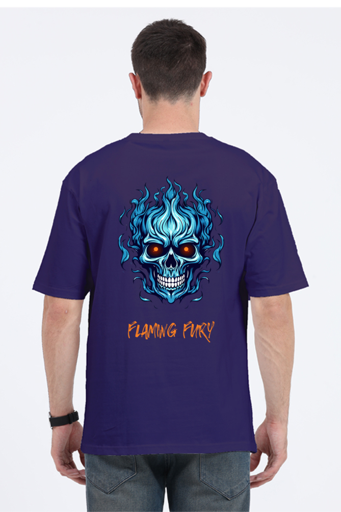 FLAMING SKULL classic oversized UNISEX premium pure cotton T-shirt