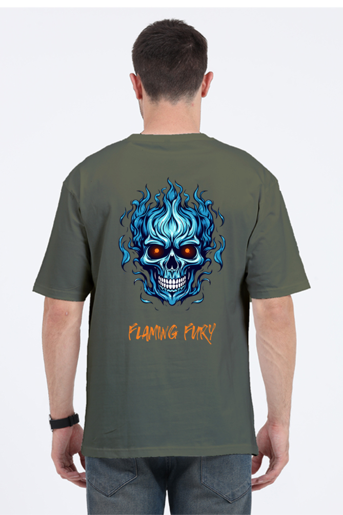FLAMING SKULL classic oversized UNISEX premium pure cotton T-shirt