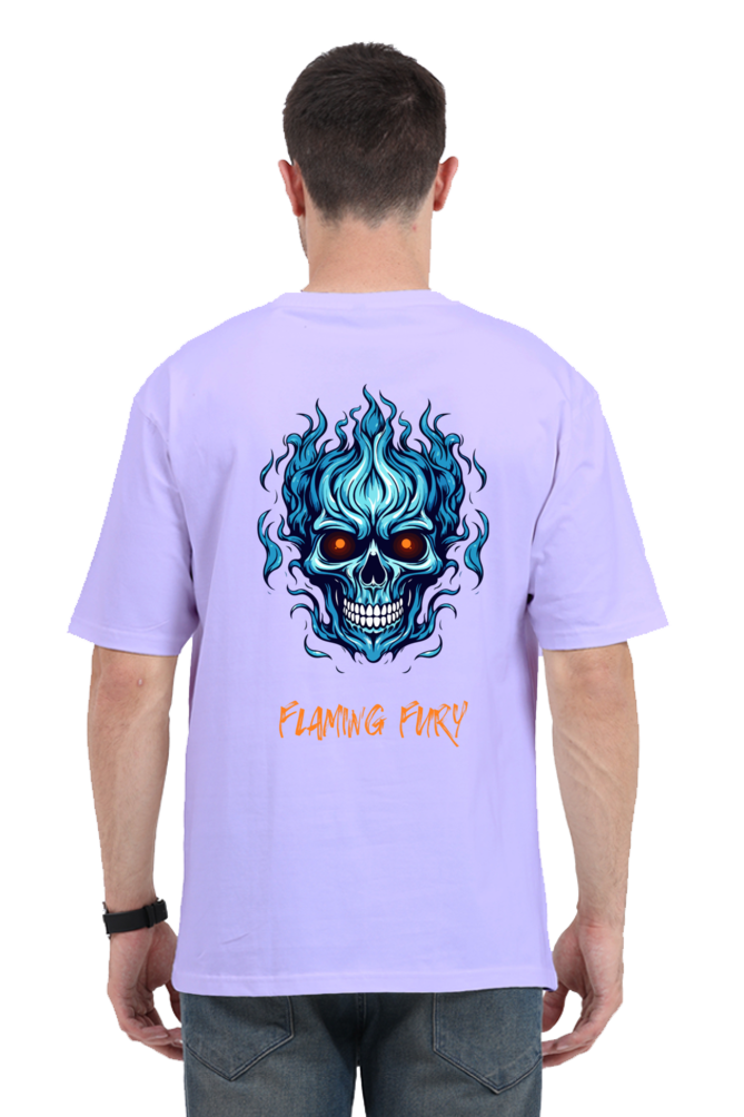 FLAMING SKULL classic oversized UNISEX premium pure cotton T-shirt