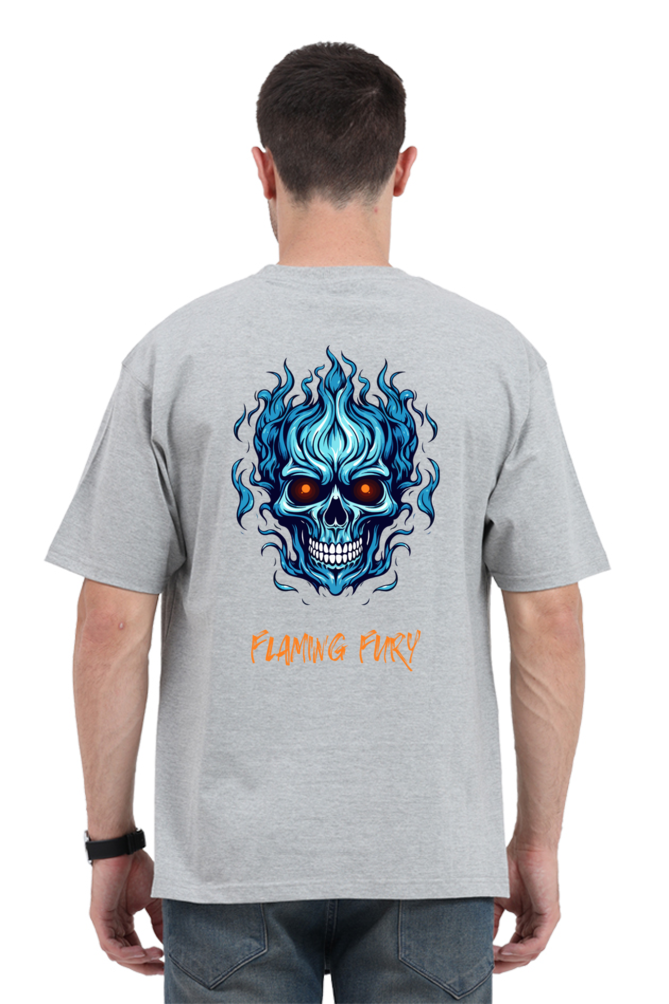 FLAMING SKULL classic oversized UNISEX premium pure cotton T-shirt