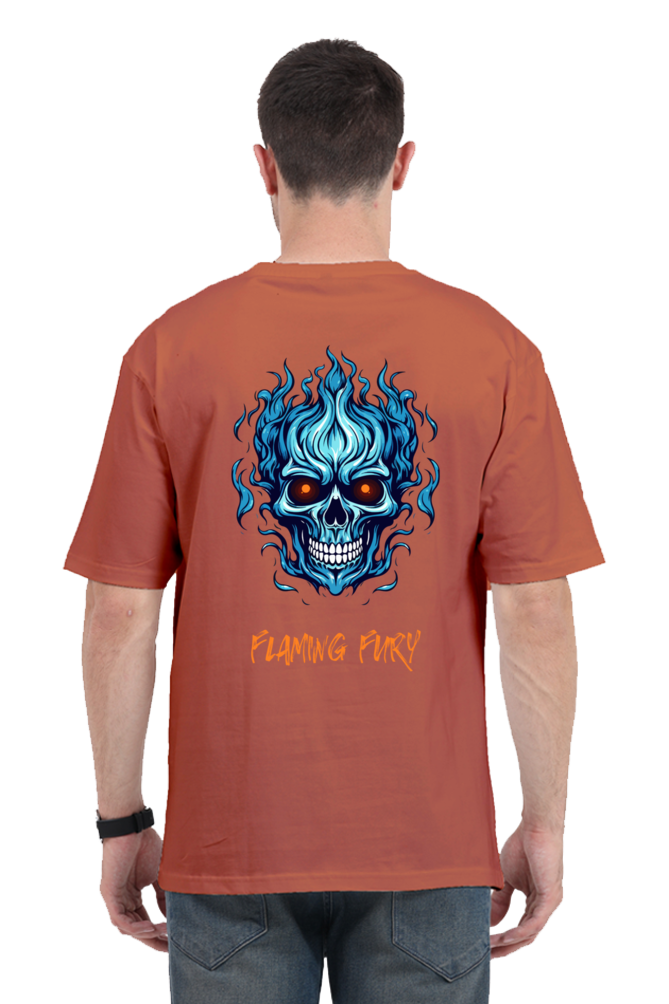 FLAMING SKULL classic oversized UNISEX premium pure cotton T-shirt