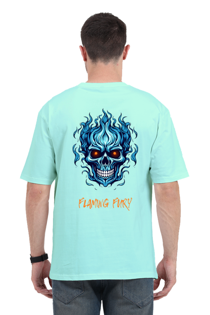FLAMING SKULL classic oversized UNISEX premium pure cotton T-shirt