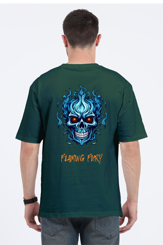 FLAMING SKULL classic oversized UNISEX premium pure cotton T-shirt
