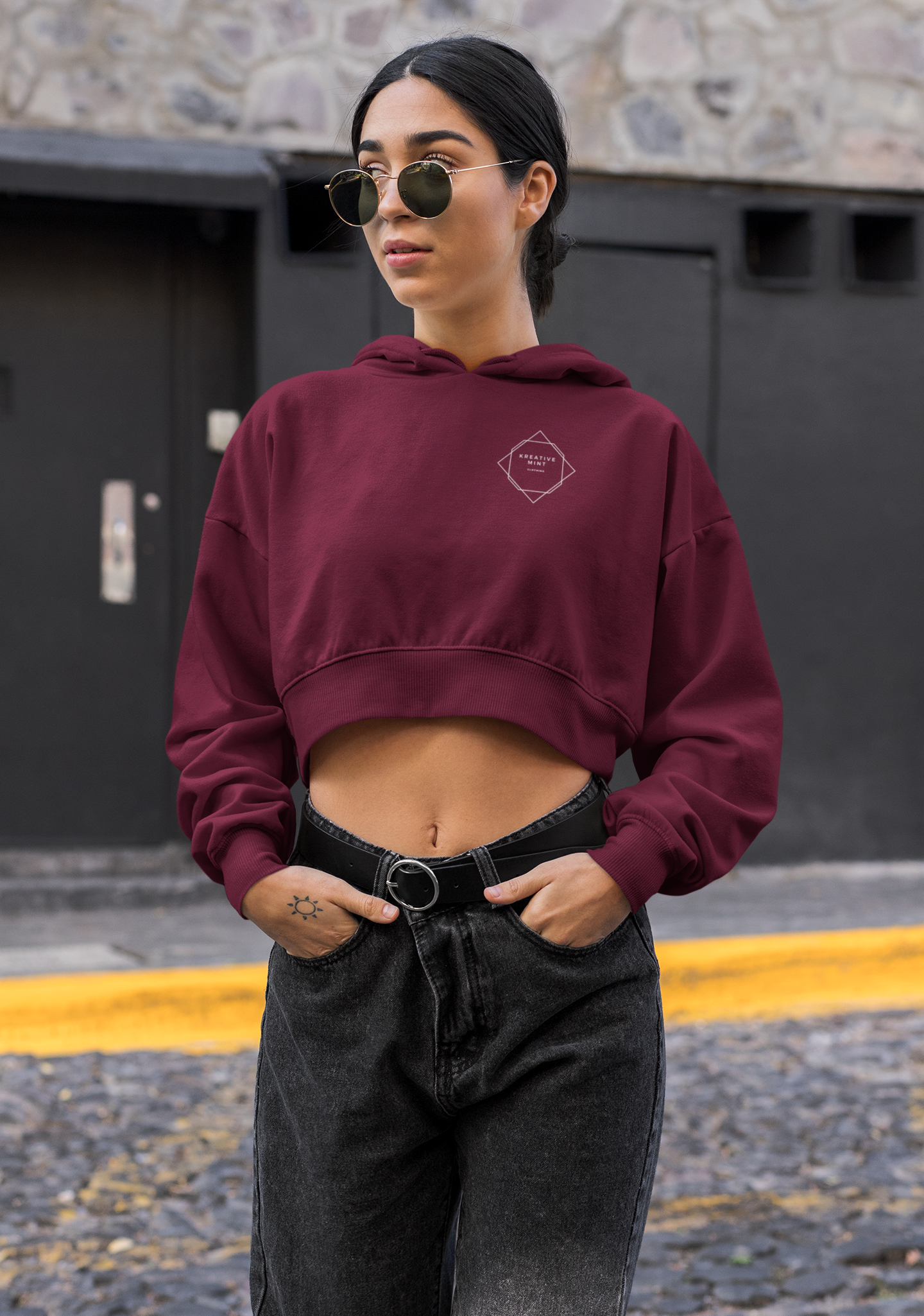 Women's Dark Kreative Mint Crop Hoodie