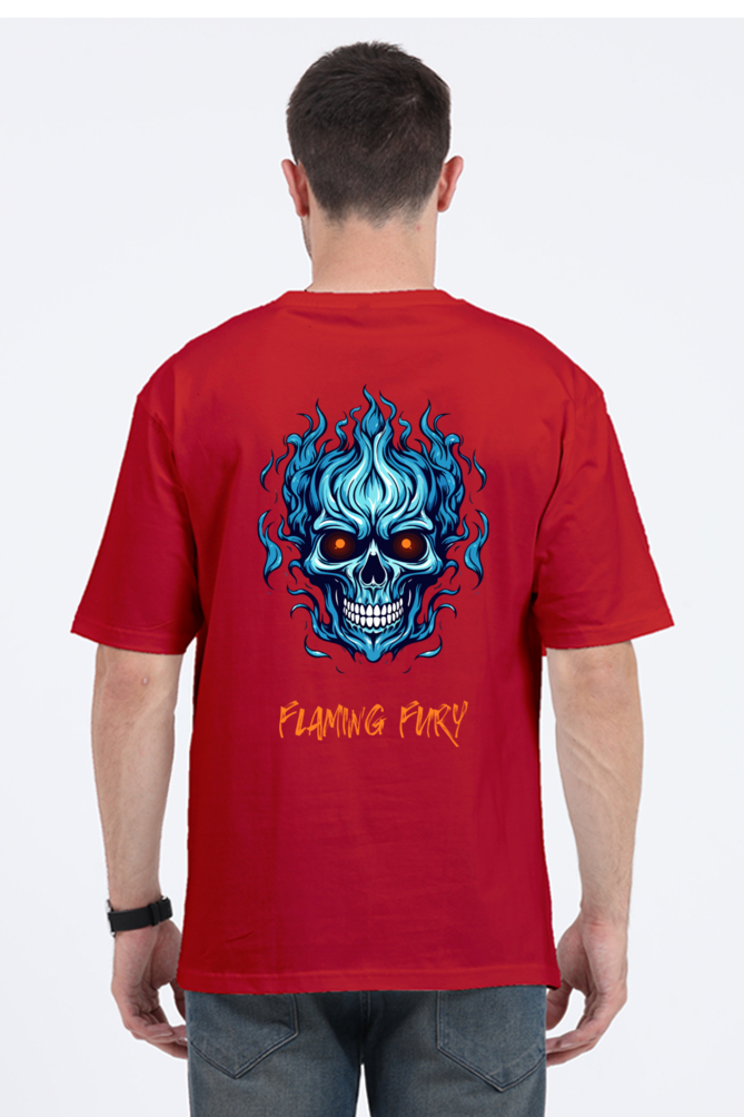 FLAMING SKULL classic oversized UNISEX premium pure cotton T-shirt