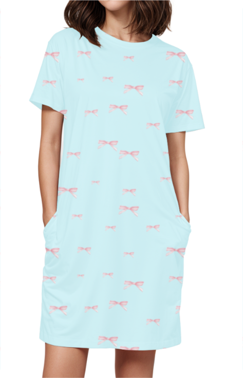 BLUE BOW premium pure cotton t-shirt dress for HER
