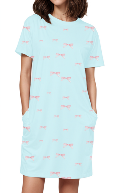 BLUE BOW premium pure cotton t-shirt dress for HER