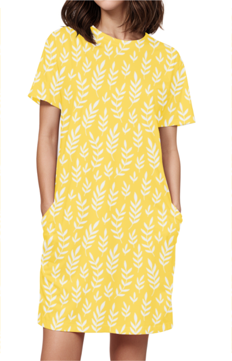 YELLOW LEAVES premium pure cotton t-shirt dress for HER