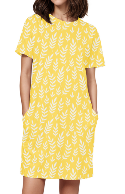YELLOW LEAVES premium pure cotton t-shirt dress for HER