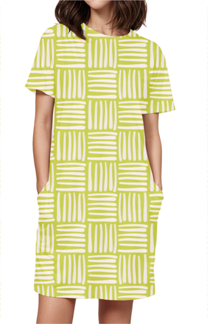 GREEN STRIPES premium pure cotton t-shirt dress for HER