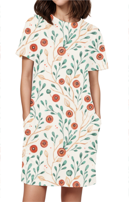PAINTED FLOWERS premium pure cotton t-shirt dress for HER