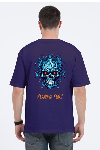 FLAMING SKULL classic oversized UNISEX premium pure cotton T-shirt
