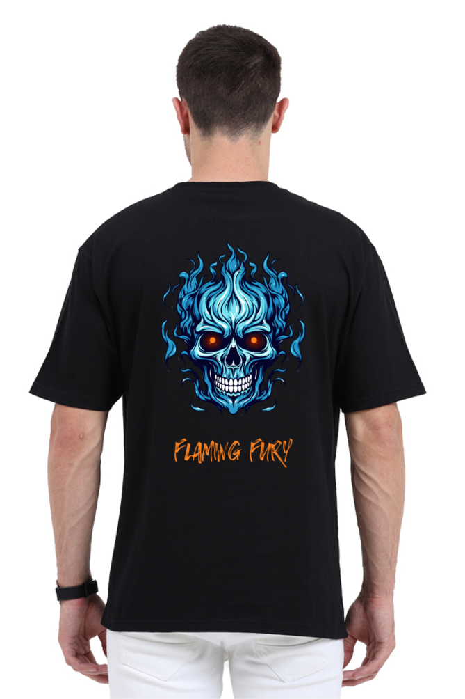 FLAMING SKULL classic oversized UNISEX premium pure cotton T-shirt