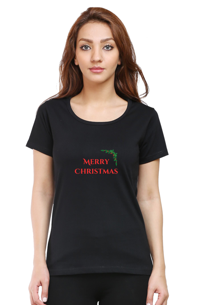 MERRY CHRISTMAS premium black pure cotton T-shirt for women