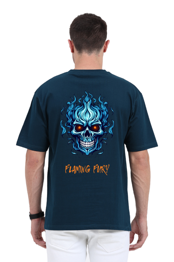 FLAMING SKULL classic oversized UNISEX premium pure cotton T-shirt
