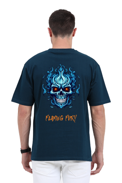 FLAMING SKULL classic oversized UNISEX premium pure cotton T-shirt