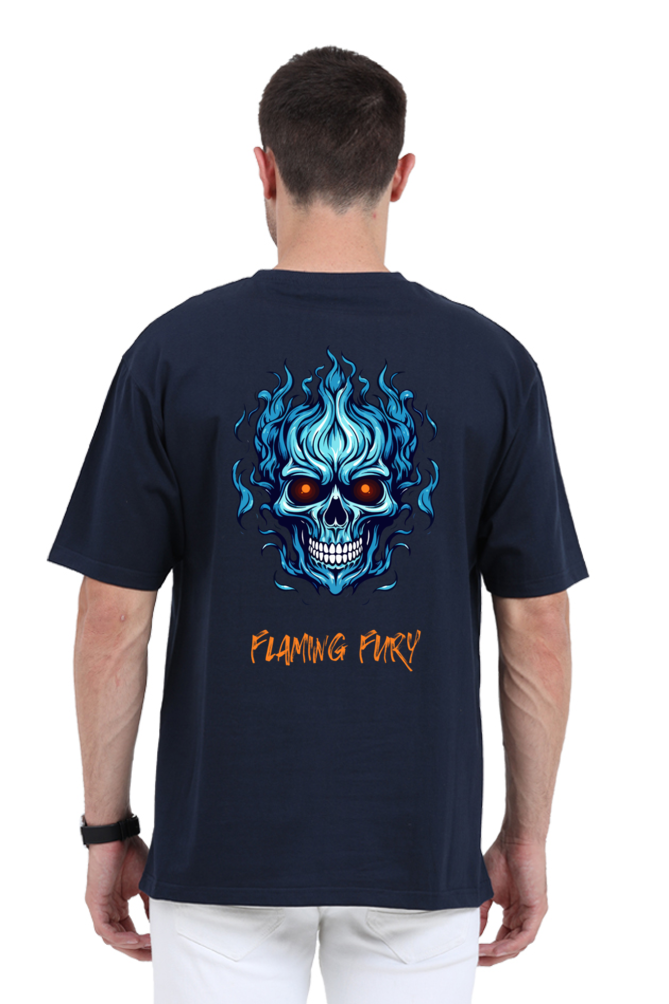 FLAMING SKULL classic oversized UNISEX premium pure cotton T-shirt