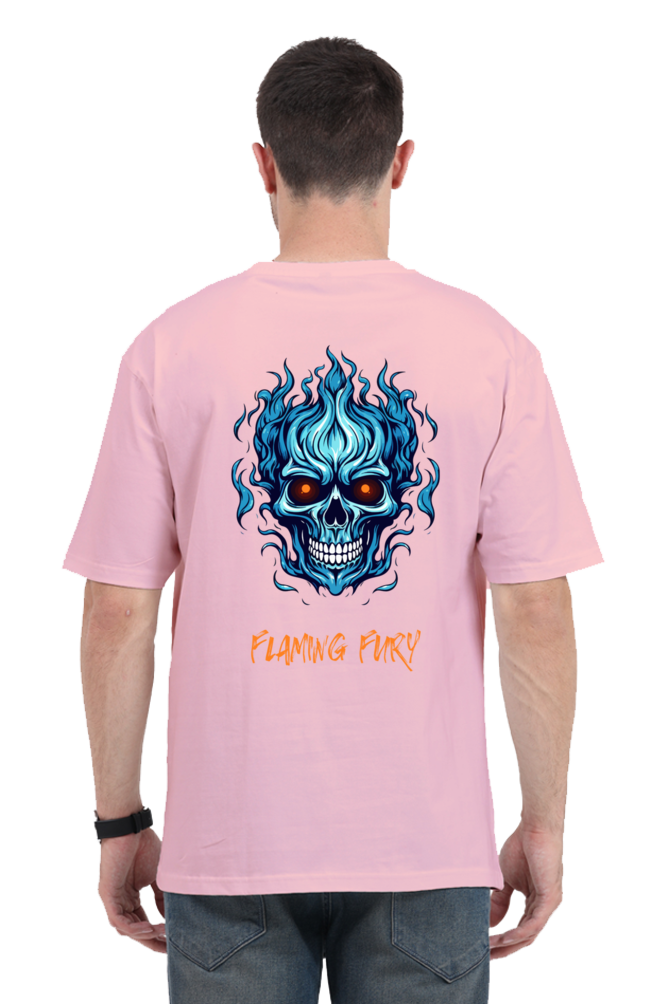 FLAMING SKULL classic oversized UNISEX premium pure cotton T-shirt