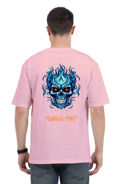 FLAMING SKULL classic oversized UNISEX premium pure cotton T-shirt