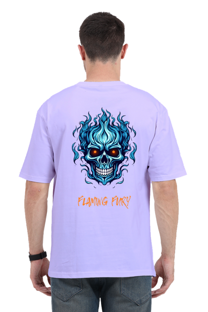 FLAMING SKULL classic oversized UNISEX premium pure cotton T-shirt