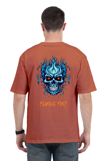 FLAMING SKULL classic oversized UNISEX premium pure cotton T-shirt