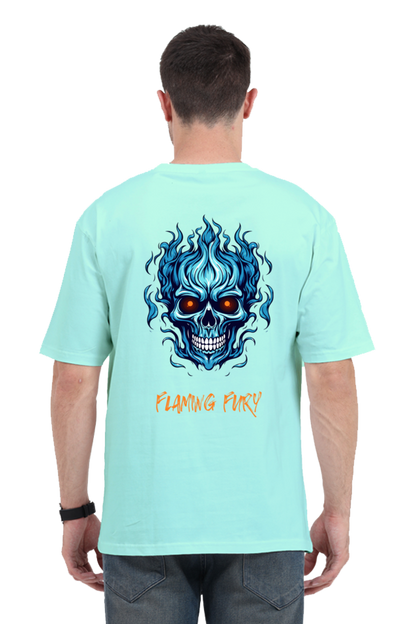 FLAMING SKULL classic oversized UNISEX premium pure cotton T-shirt
