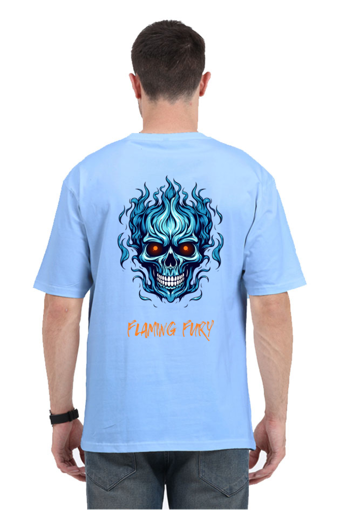 FLAMING SKULL classic oversized UNISEX premium pure cotton T-shirt