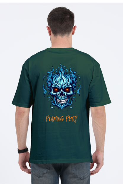 FLAMING SKULL classic oversized UNISEX premium pure cotton T-shirt
