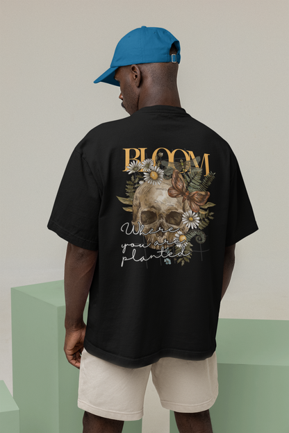 BLOOM SKULL classic oversized UNISEX premium pure cotton T-shirt