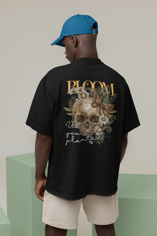 BLOOM SKULL classic oversized UNISEX premium pure cotton T-shirt