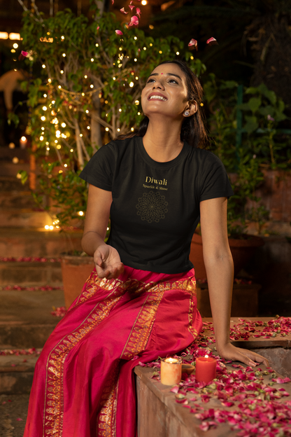 Diwali premium black pure cotton T-shirt for women
