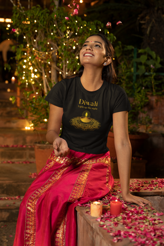 DIWALI DIYA premium pure cotton T-shirt for women