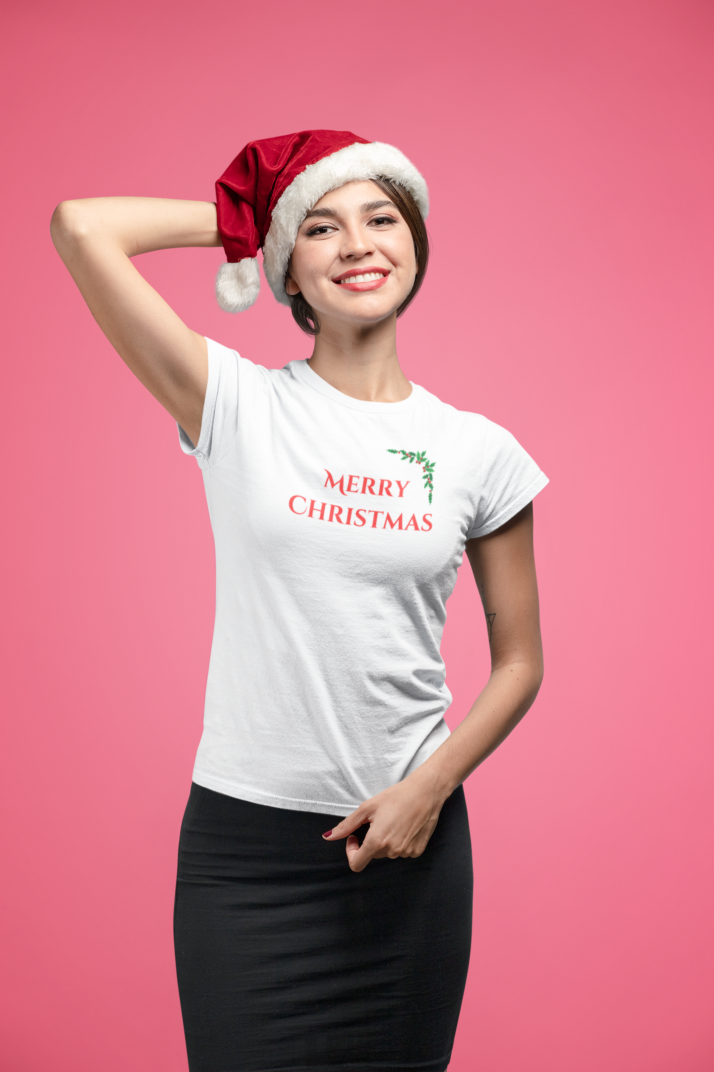 MERRY CHRISTMAS premium black pure cotton T-shirt for women