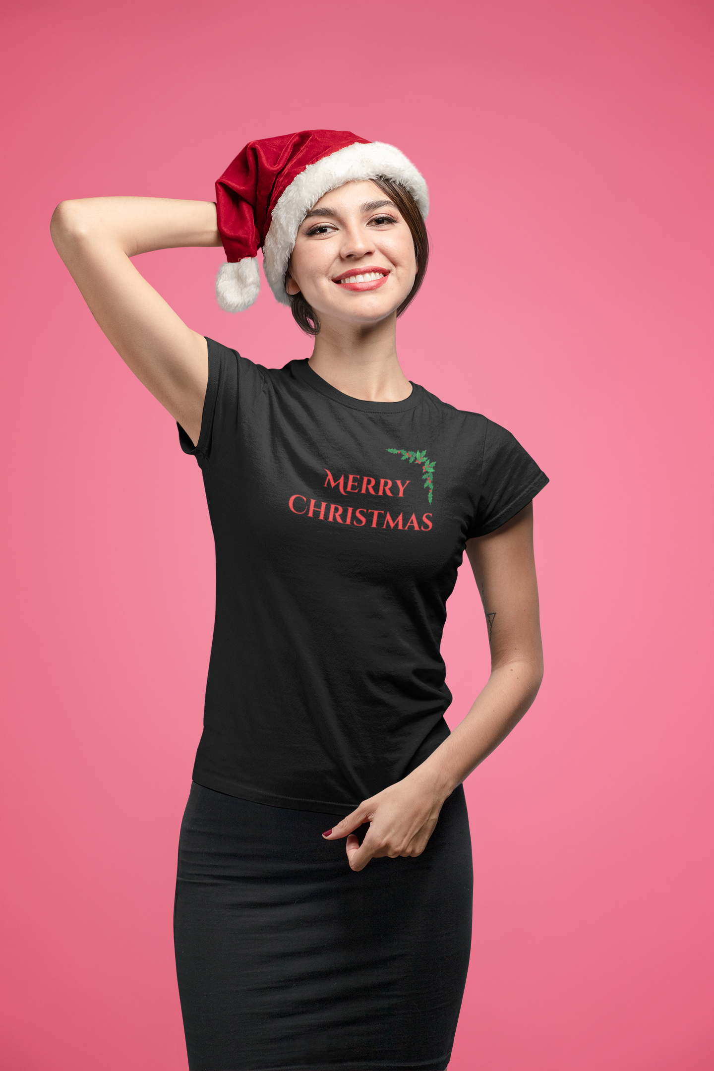 MERRY CHRISTMAS premium black pure cotton T-shirt for women