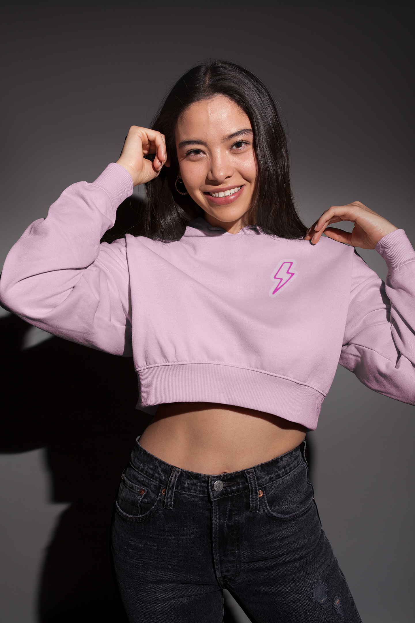 LIGHTNING premium pure cotton CROP HOODIE for women