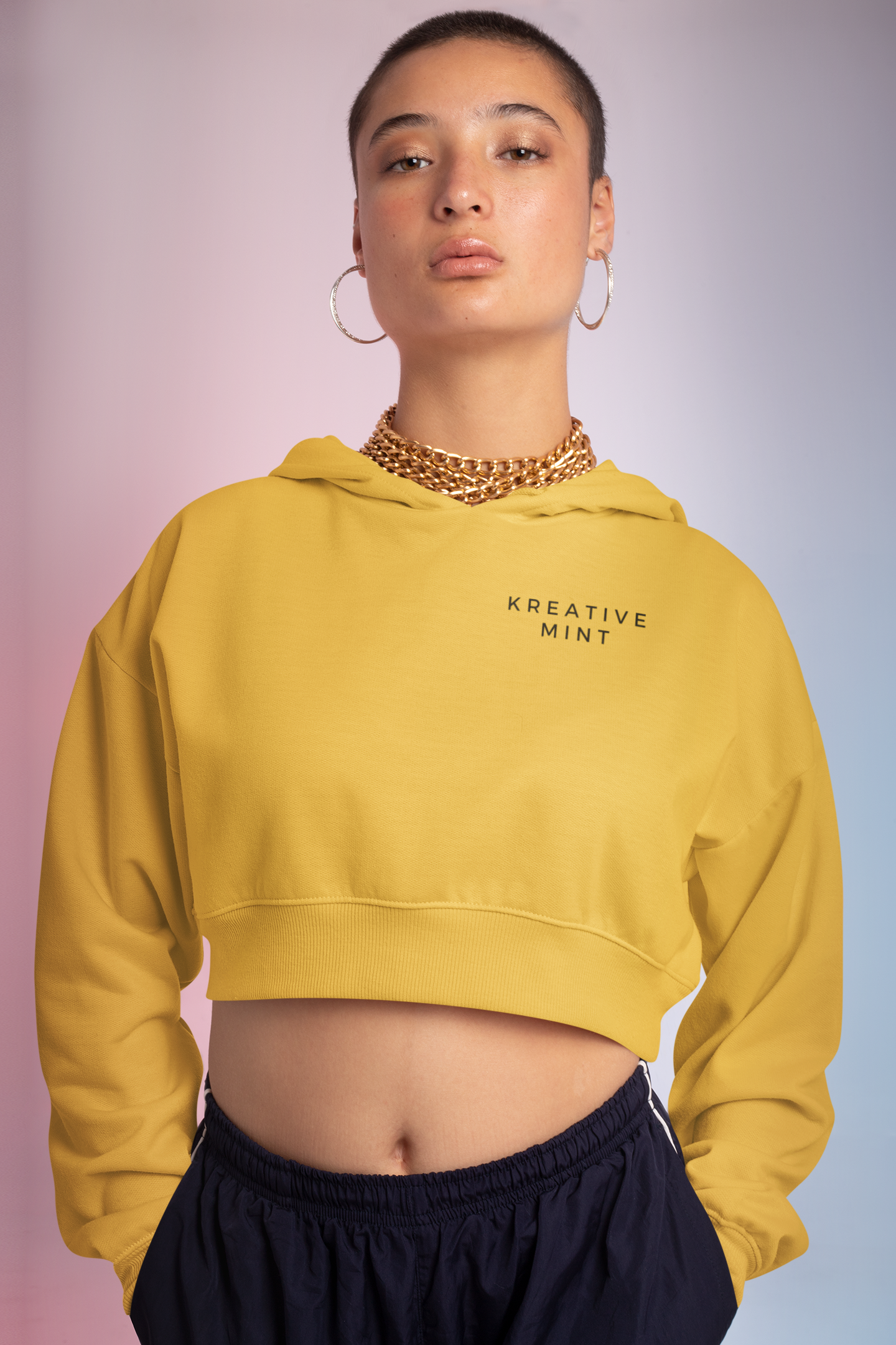SOLID KM LIGHT premium pure cotton CROP HOODIE for women
