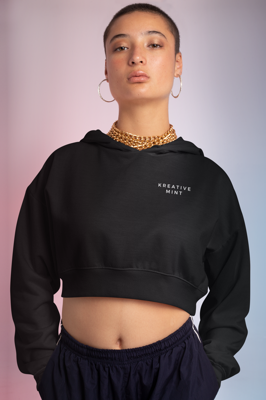 SOLID KM DARK premium pure cotton CROP HOODIE for women