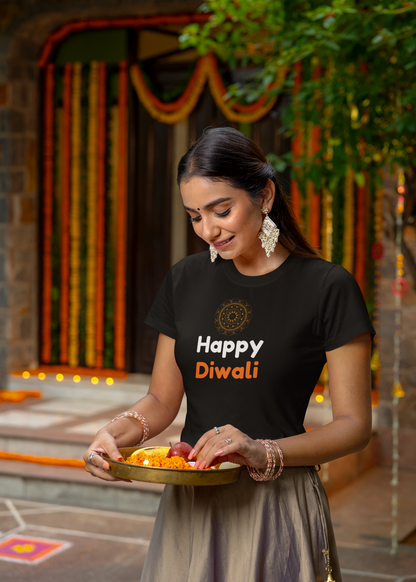 HAPPY DIWALI premium pure cotton T-shirt for women