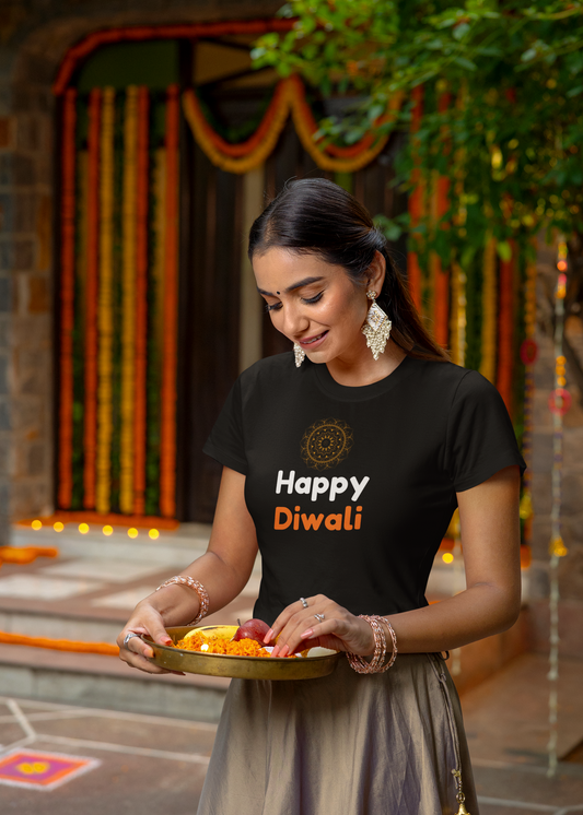 HAPPY DIWALI premium pure cotton T-shirt for women
