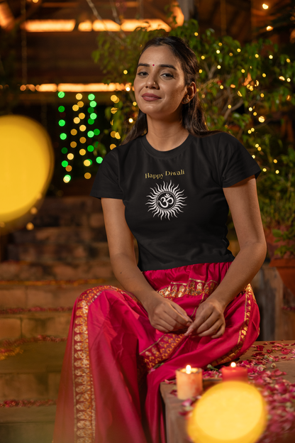 OM DIWALI premium pure cotton T-shirt for women