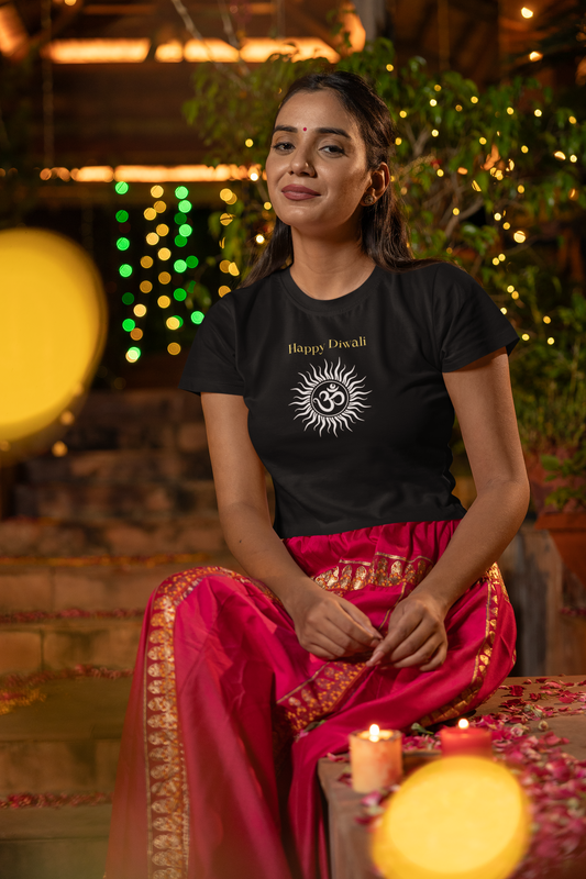 OM DIWALI premium pure cotton T-shirt for women