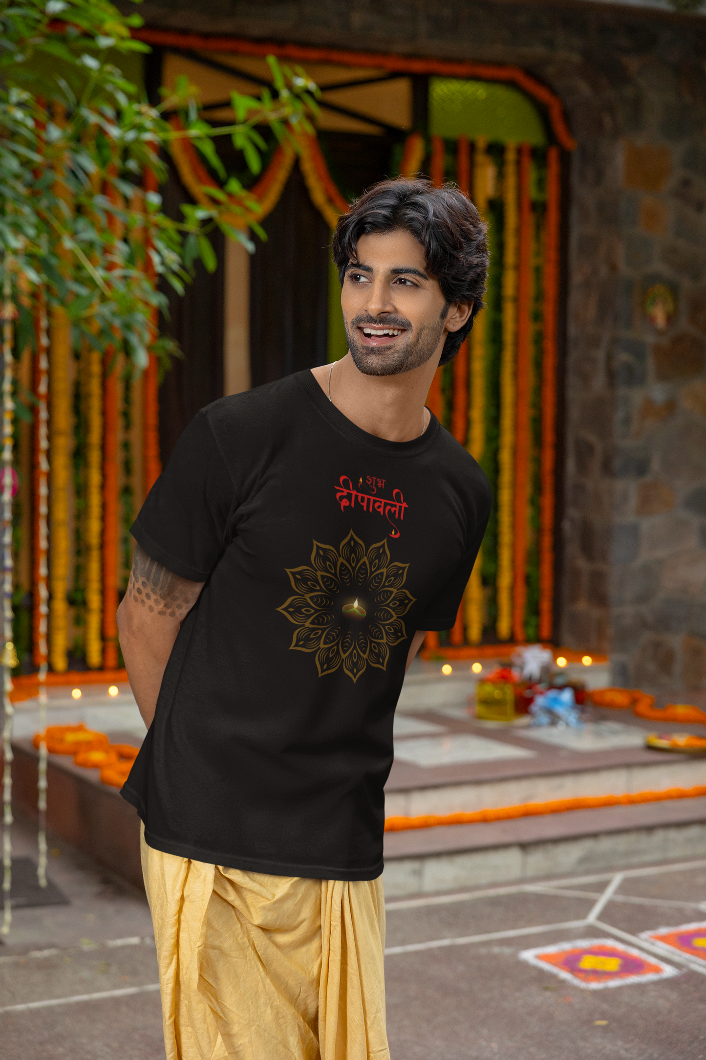 SHUBH DEEPAWALI - rangoli premium pure cotton T-shirt for men