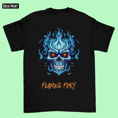 FLAMING SKULL classic oversized UNISEX premium pure cotton T-shirt