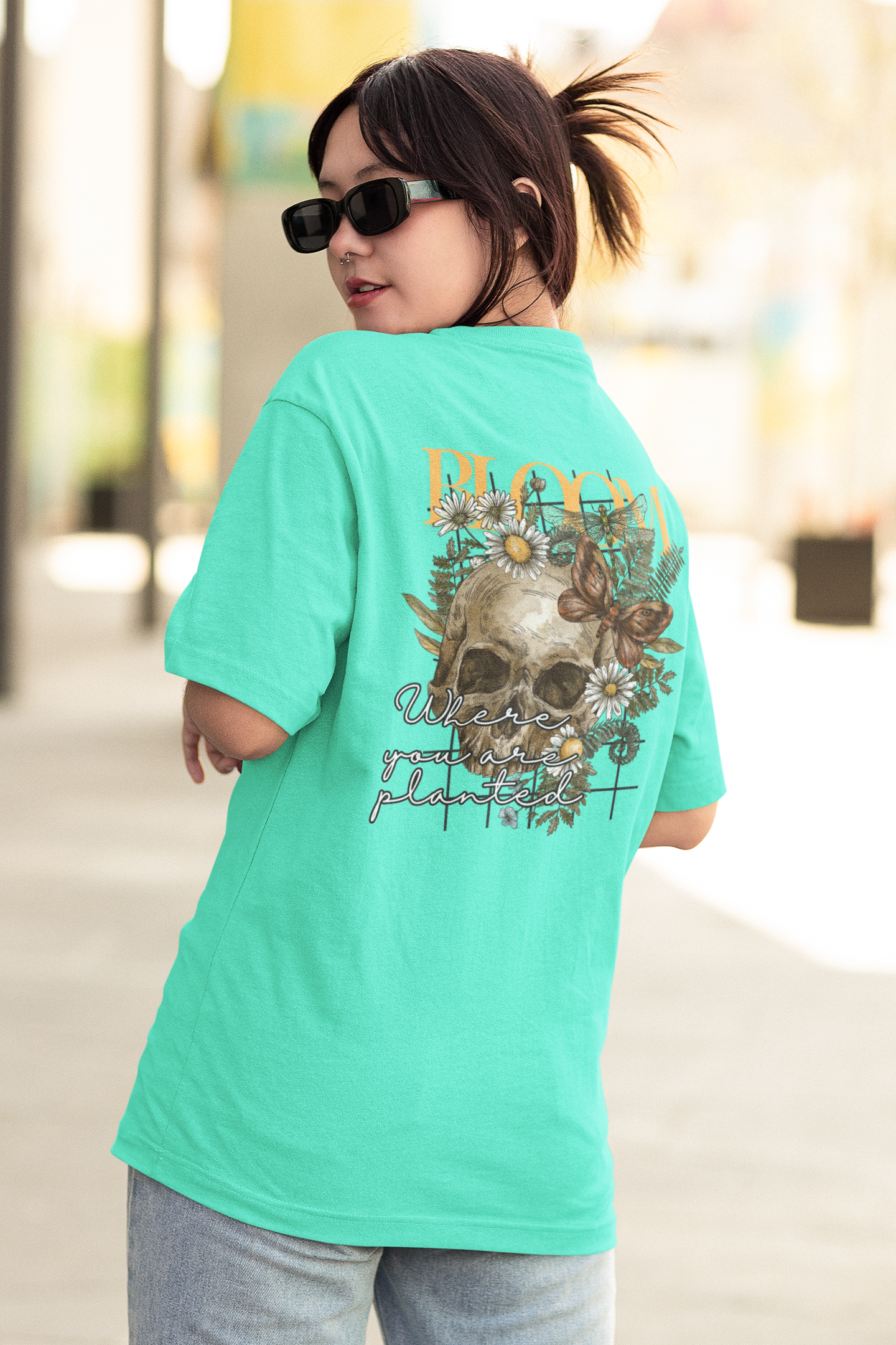 BLOOM SKULL classic oversized UNISEX premium pure cotton T-shirt