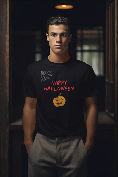 HAPPY HALLOWEEN premium black pure  cotton T-shirt for men