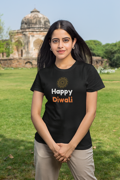 HAPPY DIWALI premium pure cotton T-shirt for women