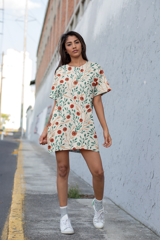 PAINTED FLOWERS premium pure cotton t-shirt dress for HER